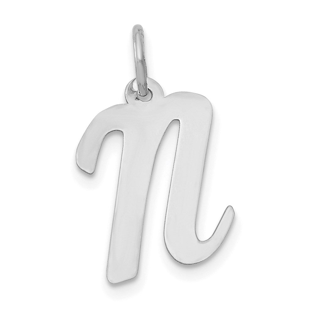 14k White Gold, Madison Collection, Medium Script Initial N Pendant, Item P26834-N by The Black Bow Jewelry Co.