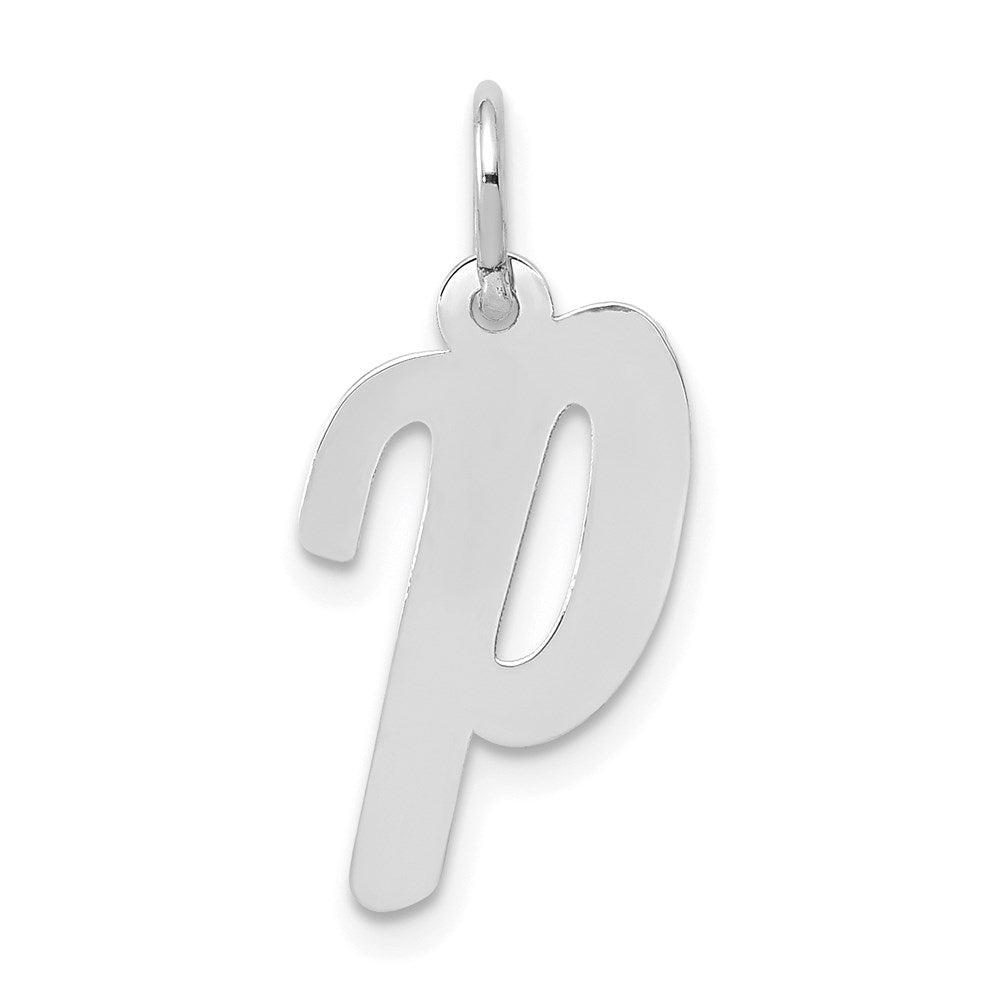 14k White Gold, Madison Collection, Medium Script Initial P Pendant, Item P26834-P by The Black Bow Jewelry Co.