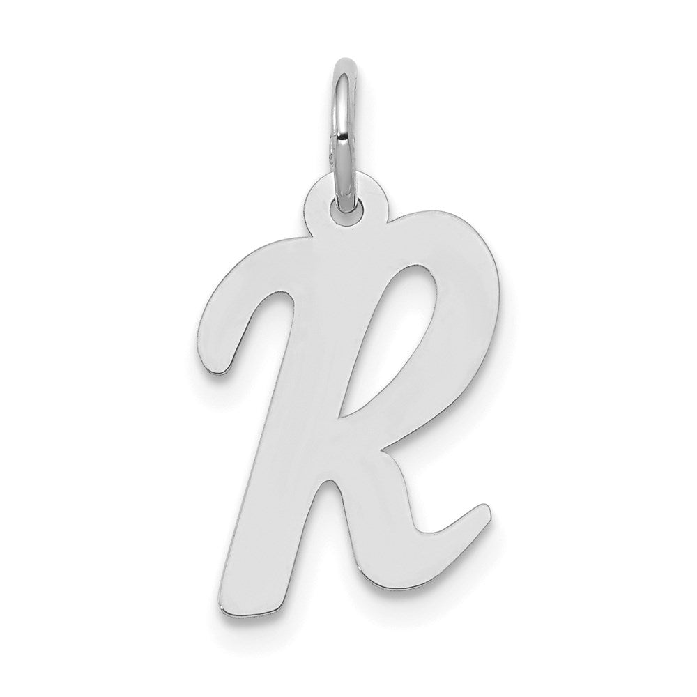 14k White Gold, Madison Collection, Medium Script Initial R Pendant, Item P26834-R by The Black Bow Jewelry Co.
