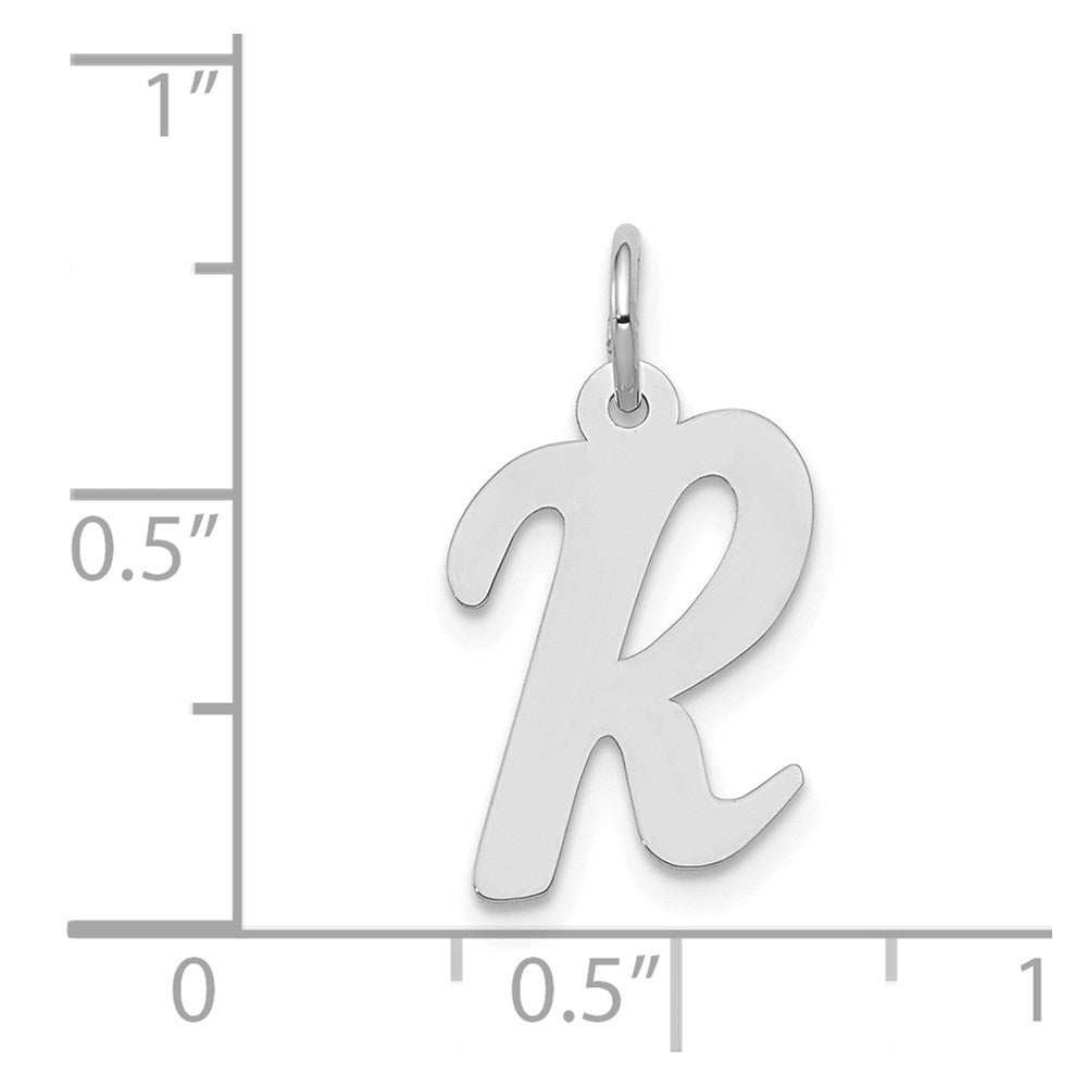 Alternate view of the 14k White Gold, Madison Collection, Medium Script Initial R Pendant by The Black Bow Jewelry Co.