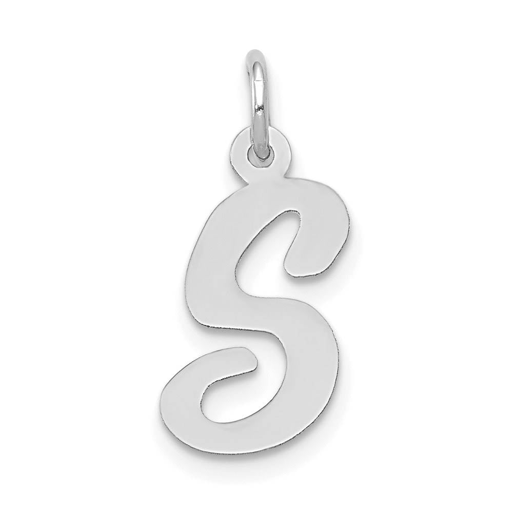 14k White Gold, Madison Collection, Medium Script Initial S Pendant, Item P26834-S by The Black Bow Jewelry Co.