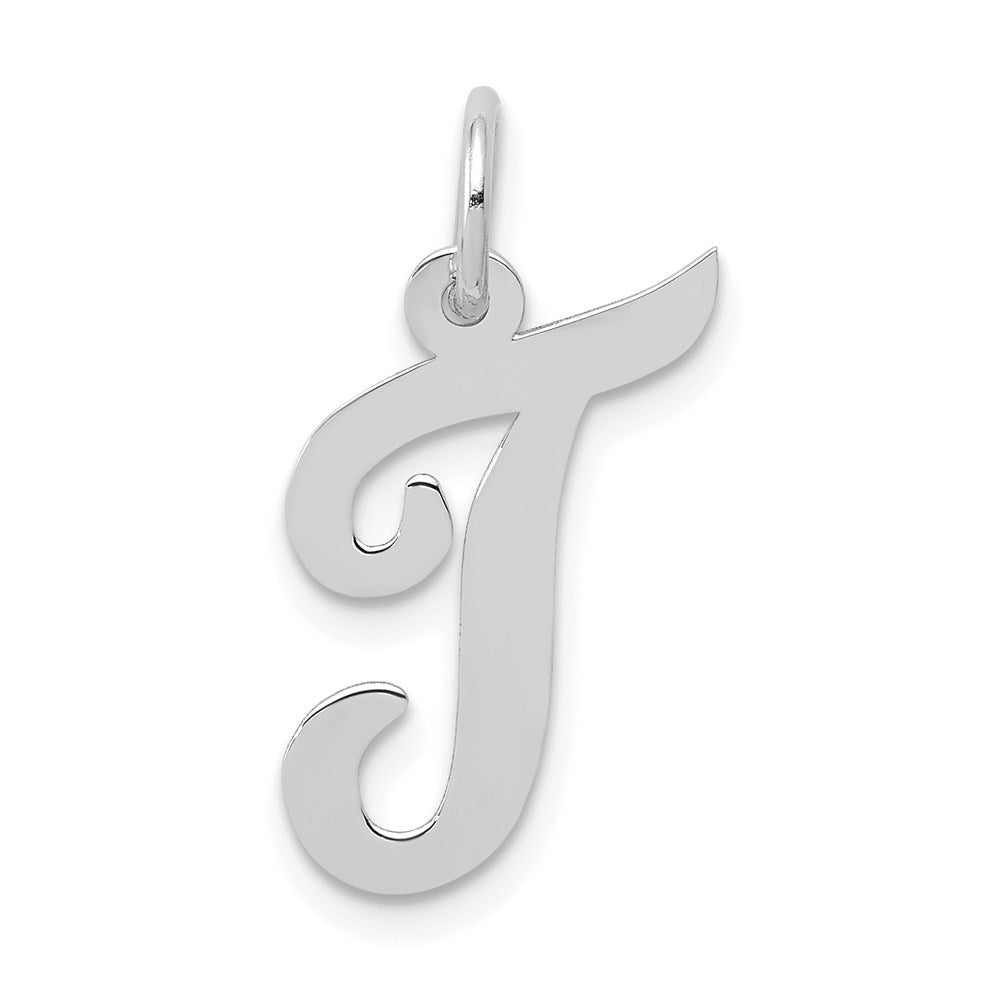 14k White Gold, Madison Collection, Medium Script Initial T Pendant, Item P26834-T by The Black Bow Jewelry Co.