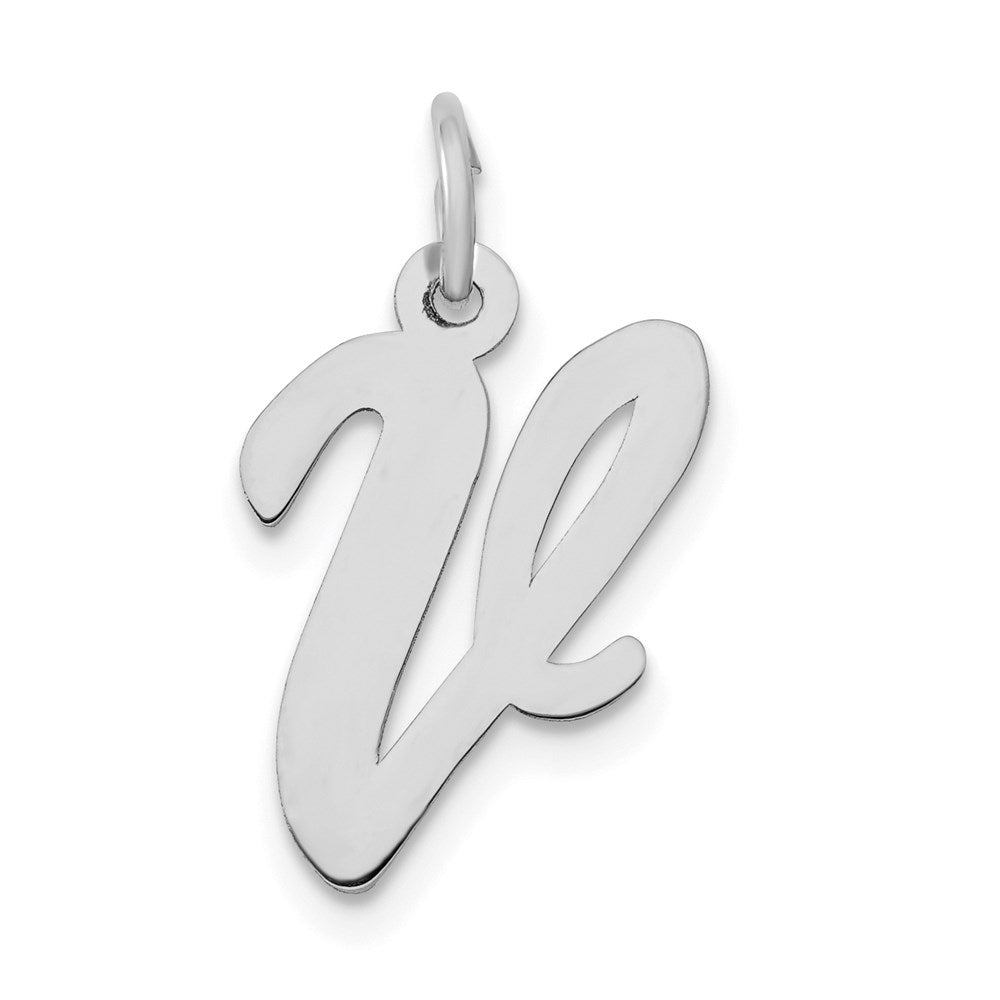 14k White Gold, Madison Collection, Medium Script Initial V Pendant, Item P26834-V by The Black Bow Jewelry Co.