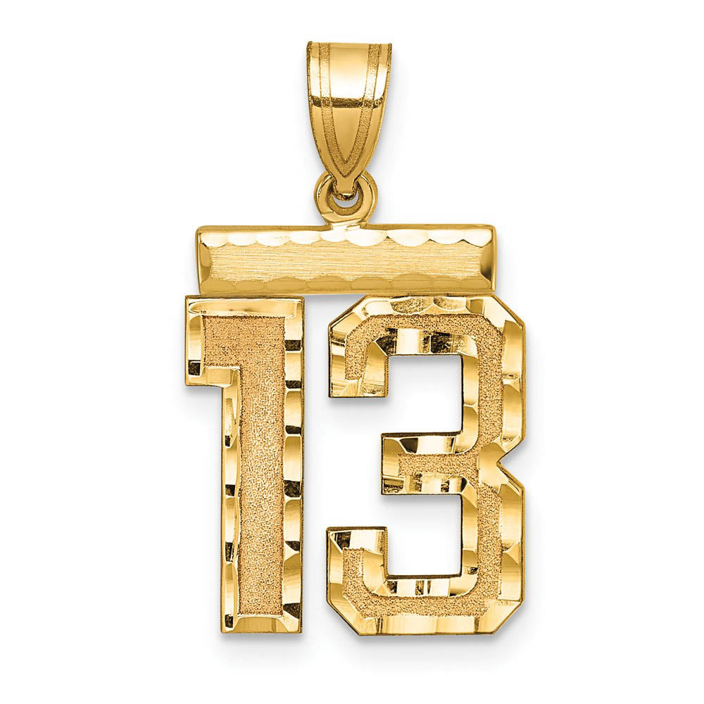 14K Yellow Gold, Varsity Collection, Medium D/C Pendant Number 13, Item P26836-13 by The Black Bow Jewelry Co.