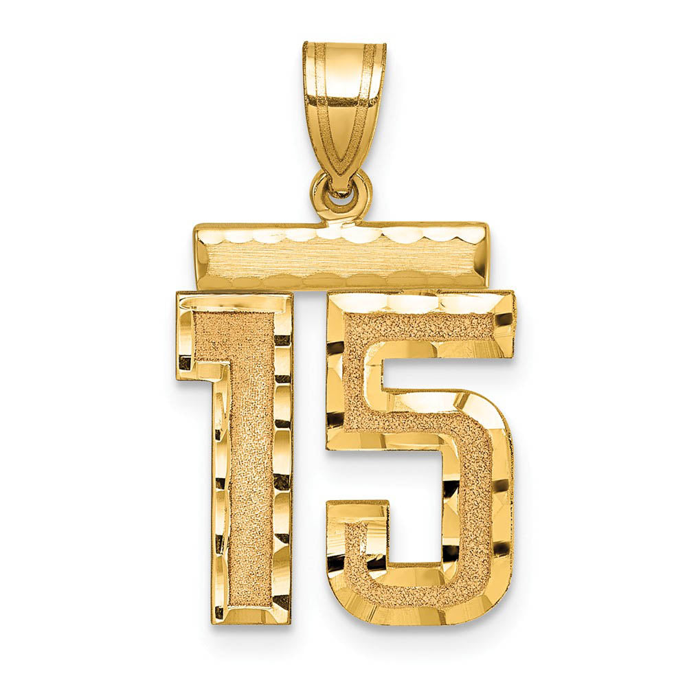 14K Yellow Gold, Varsity Collection, Medium D/C Pendant Number 15, Item P26836-15 by The Black Bow Jewelry Co.