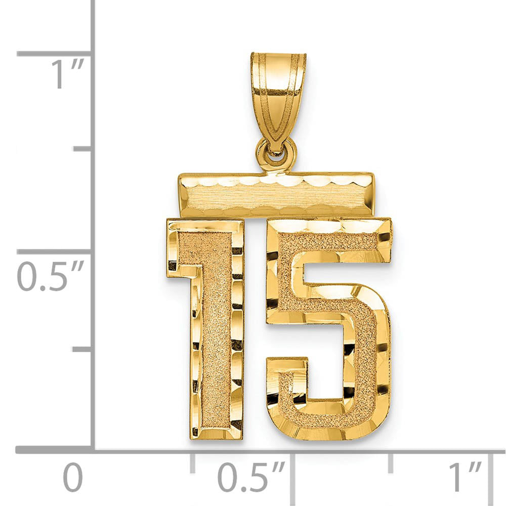 Alternate view of the 14K Yellow Gold, Varsity Collection, Medium D/C Pendant Number 15 by The Black Bow Jewelry Co.