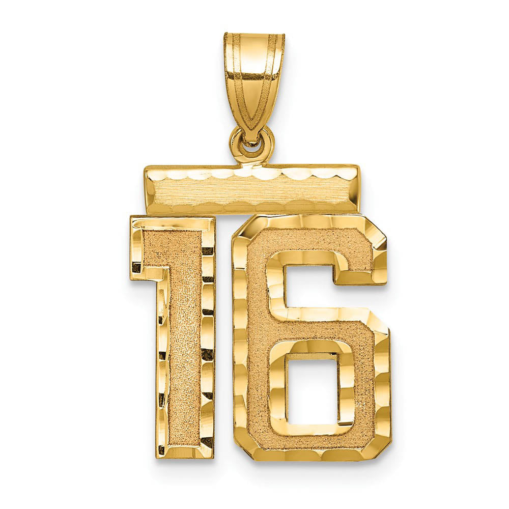 14K Yellow Gold, Varsity Collection, Medium D/C Pendant Number 16, Item P26836-16 by The Black Bow Jewelry Co.