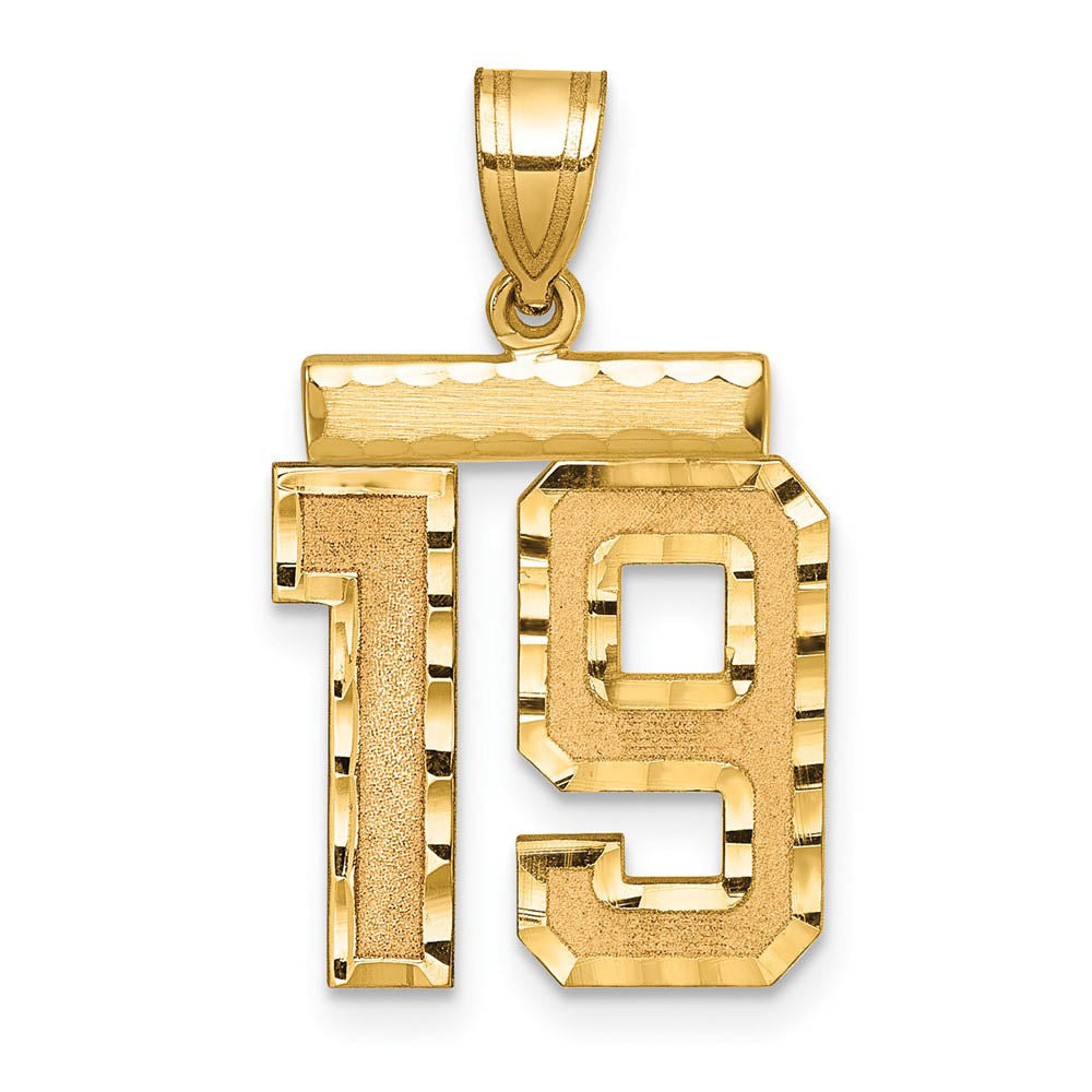 14K Yellow Gold, Varsity Collection, Medium D/C Pendant Number 19, Item P26836-19 by The Black Bow Jewelry Co.