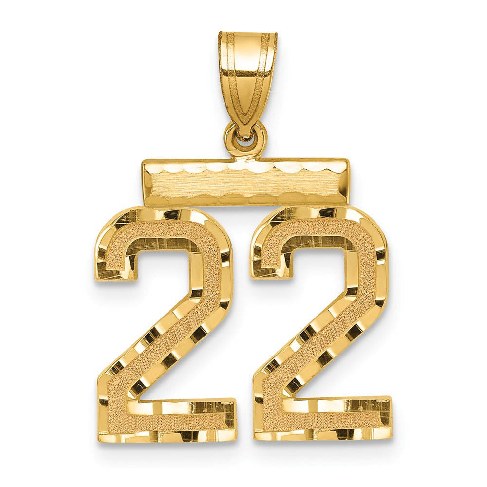 14K Yellow Gold, Varsity Collection, Medium D/C Pendant Number 22, Item P26836-22 by The Black Bow Jewelry Co.