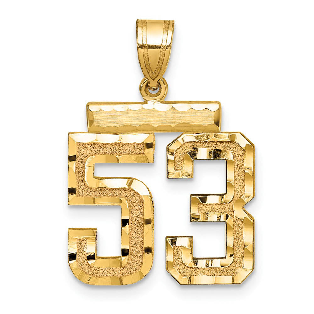 14K Yellow Gold, Varsity Collection, Medium D/C Pendant Number 53, Item P26836-53 by The Black Bow Jewelry Co.