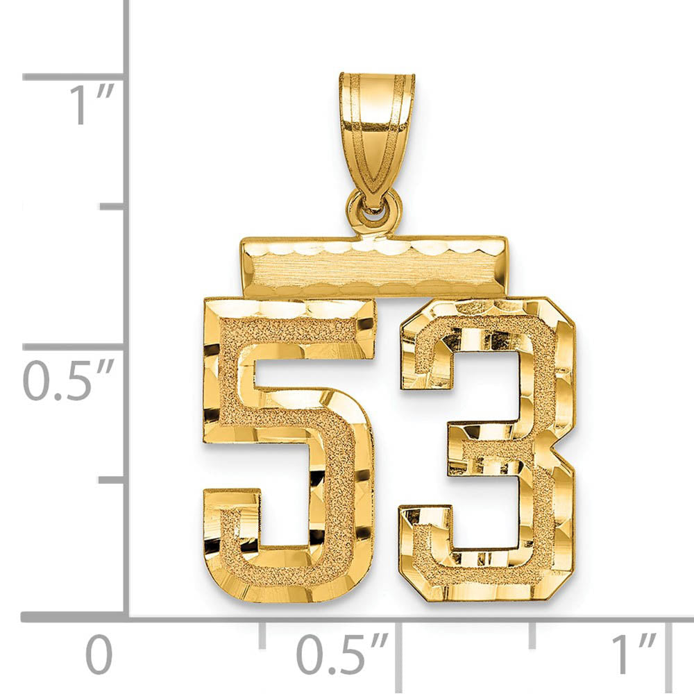 Alternate view of the 14K Yellow Gold, Varsity Collection, Medium D/C Pendant Number 53 by The Black Bow Jewelry Co.