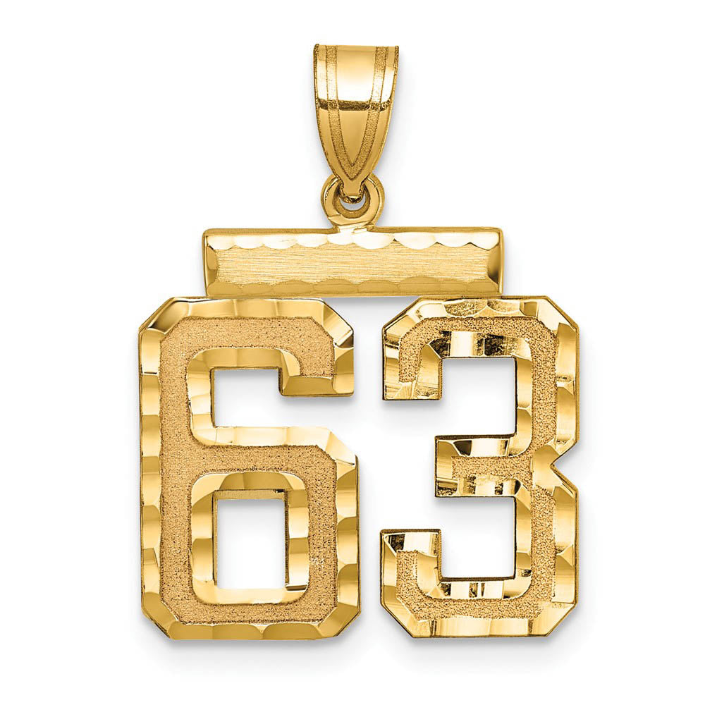 14K Yellow Gold, Varsity Collection, Medium D/C Pendant Number 63, Item P26836-63 by The Black Bow Jewelry Co.