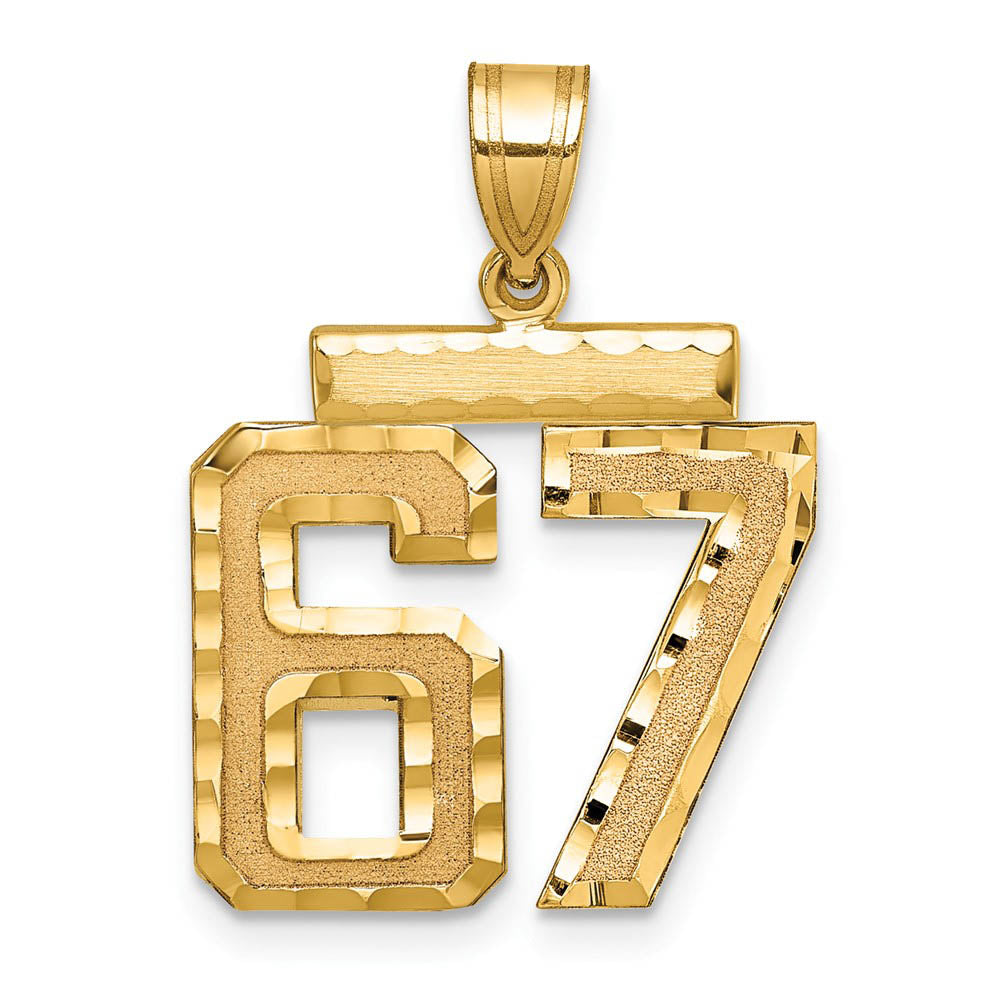 14K Yellow Gold, Varsity Collection, Medium D/C Pendant Number 67, Item P26836-67 by The Black Bow Jewelry Co.
