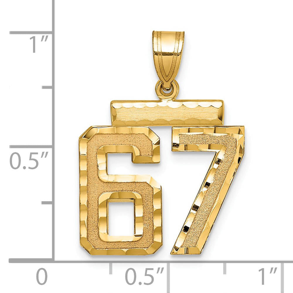 Alternate view of the 14K Yellow Gold, Varsity Collection, Medium D/C Pendant Number 67 by The Black Bow Jewelry Co.