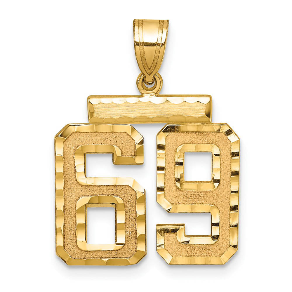 14K Yellow Gold, Varsity Collection, Medium D/C Pendant Number 69, Item P26836-69 by The Black Bow Jewelry Co.