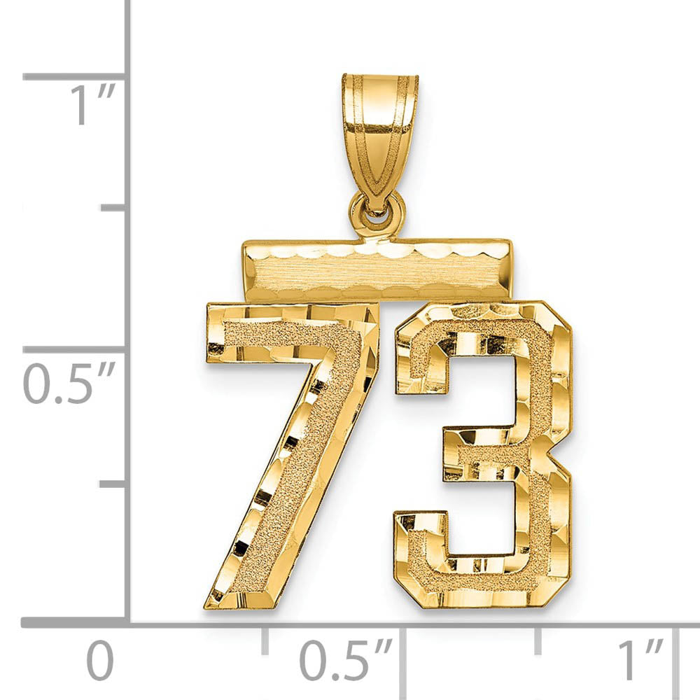 Alternate view of the 14K Yellow Gold, Varsity Collection, Medium D/C Pendant Number 73 by The Black Bow Jewelry Co.