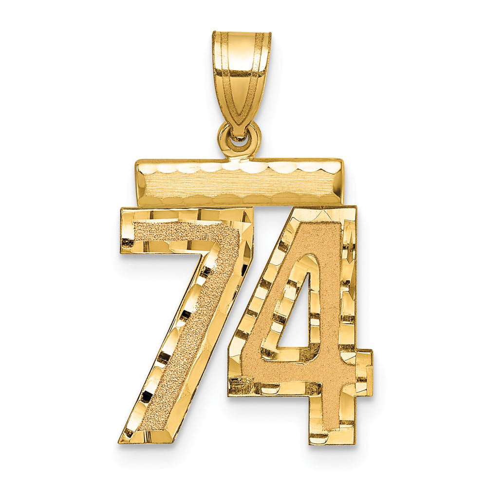 14K Yellow Gold, Varsity Collection, Medium D/C Pendant Number 74, Item P26836-74 by The Black Bow Jewelry Co.