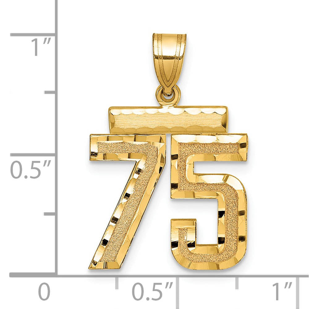 Alternate view of the 14K Yellow Gold, Varsity Collection, Medium D/C Pendant Number 75 by The Black Bow Jewelry Co.