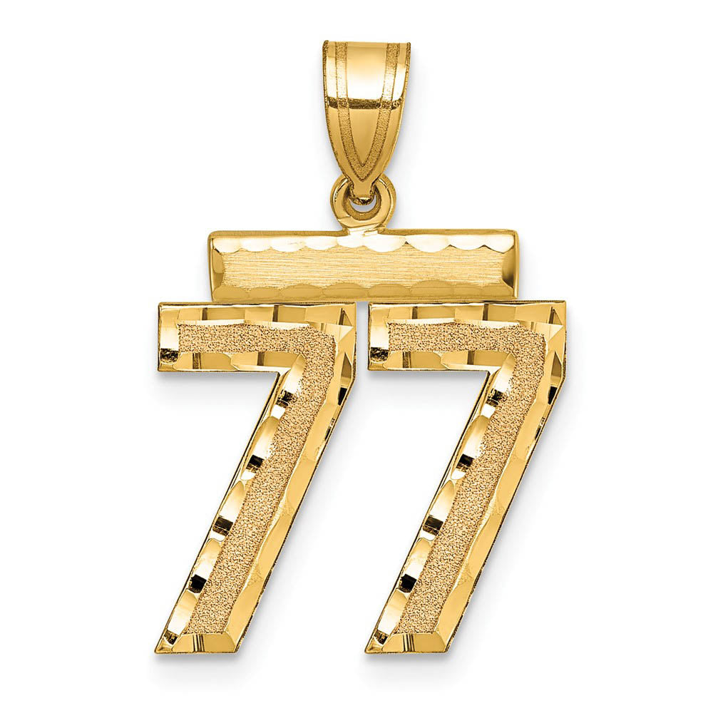 14K Yellow Gold, Varsity Collection, Medium D/C Pendant Number 77, Item P26836-77 by The Black Bow Jewelry Co.