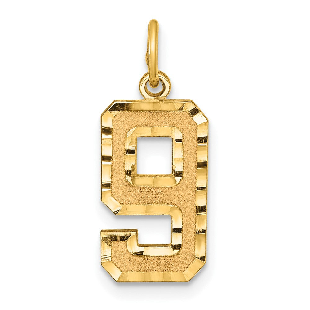 14K Yellow Gold, Varsity Collection, Medium D/C Pendant Number 9, Item P26836-9 by The Black Bow Jewelry Co.