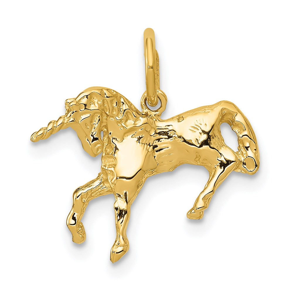 14k Yellow Gold 3D Unicorn Charm or Pendant, 16 x 13mm, Item P26846 by The Black Bow Jewelry Co.