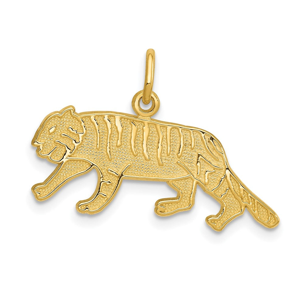 14k Yellow Gold Flat Textured Tiger Charm or Pendant, 25mm (1 Inch), Item P26848 by The Black Bow Jewelry Co.