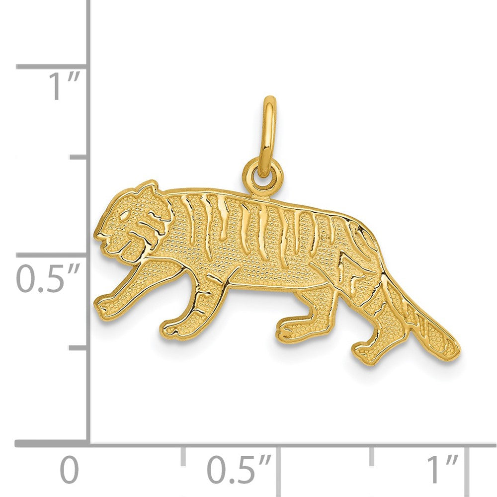 Alternate view of the 14k Yellow Gold Flat Textured Tiger Charm or Pendant, 25mm (1 Inch) by The Black Bow Jewelry Co.