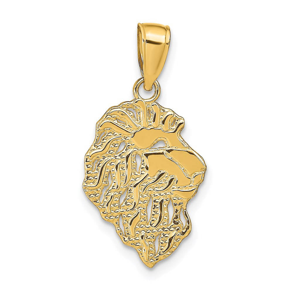 14k Yellow Gold Flat Lion Head Pendant, 13 x 25mm (1/2 x 1 Inch), Item P26849 by The Black Bow Jewelry Co.