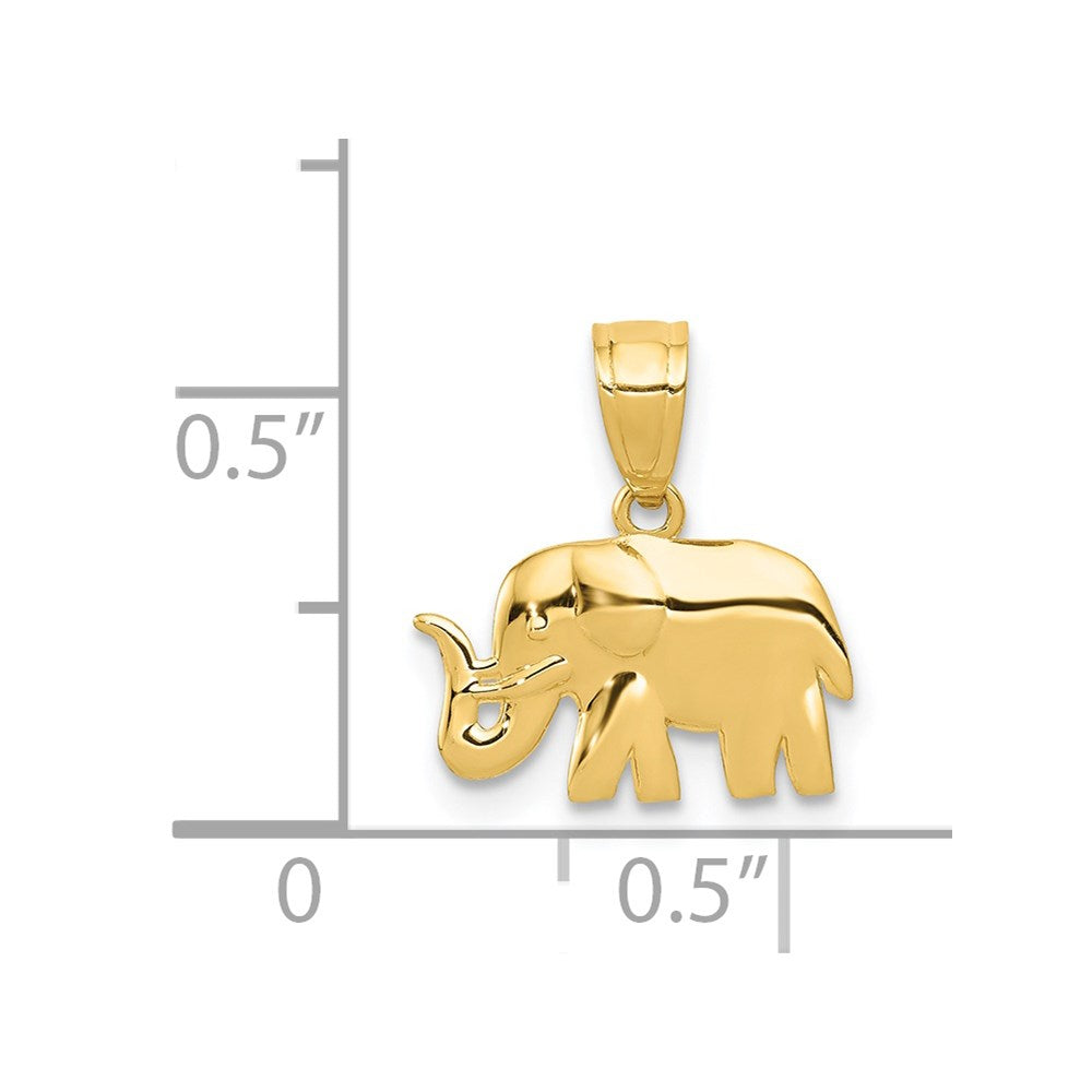 Alternate view of the 14k Yellow Gold Small Polished Elephant Pendant, 13mm (1/2 Inch) by The Black Bow Jewelry Co.