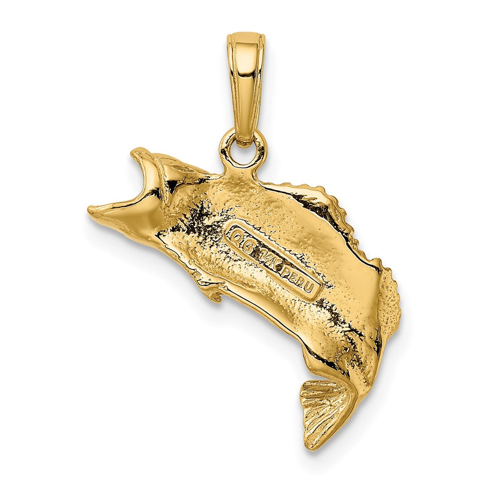 Alternate view of the 14k Yellow Gold Bass Fish Pendant, 19mm (3/4 Inch) by The Black Bow Jewelry Co.