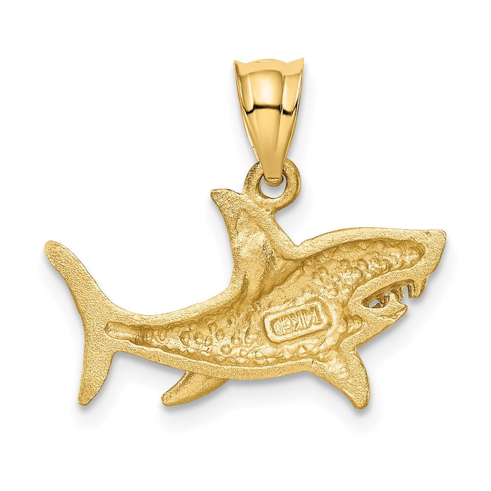 Alternate view of the 14k Yellow Gold Satin & Diamond-Cut 2D Shark Pendant, 20mm (3/4 Inch) by The Black Bow Jewelry Co.