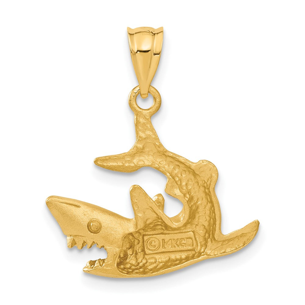 Alternate view of the 14k Yellow Gold Diamond-Cut & Satin 2D Shark Pendant, 20mm (3/4 Inch) by The Black Bow Jewelry Co.