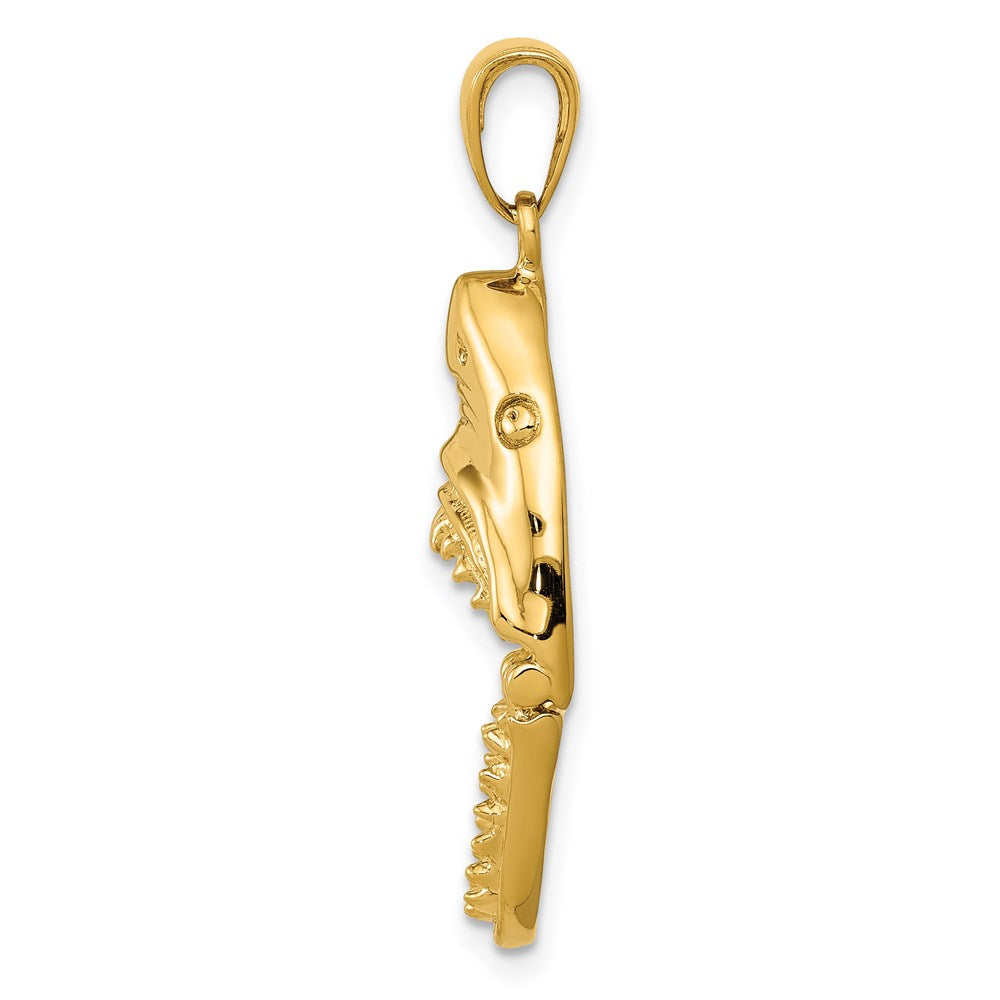 Alternate view of the 14k Yellow Gold Moveable 2D Hinged Jaws Shark Head Pendant, 15 x 25mm by The Black Bow Jewelry Co.