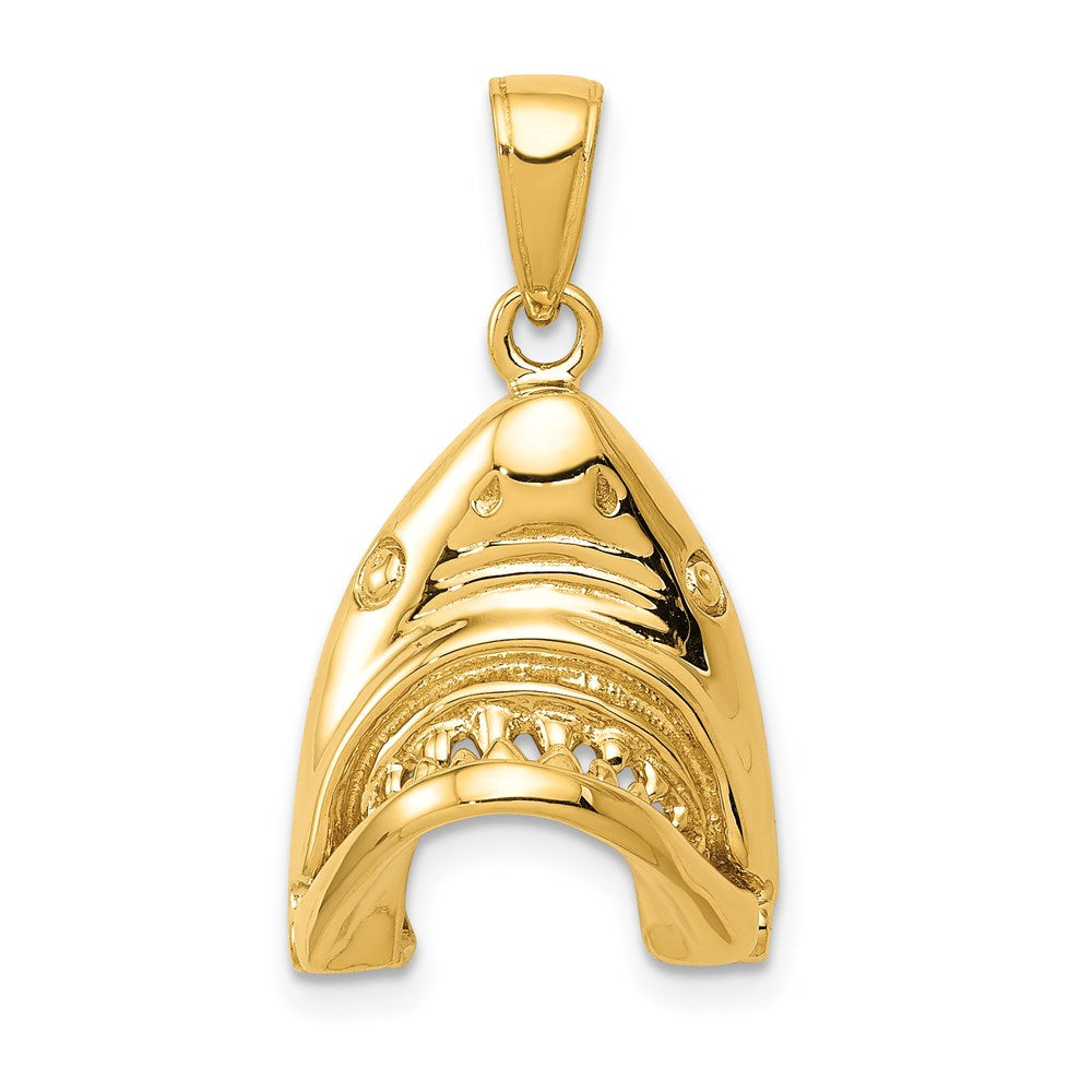 Alternate view of the 14k Yellow Gold Moveable 2D Hinged Jaws Shark Head Pendant, 15 x 25mm by The Black Bow Jewelry Co.