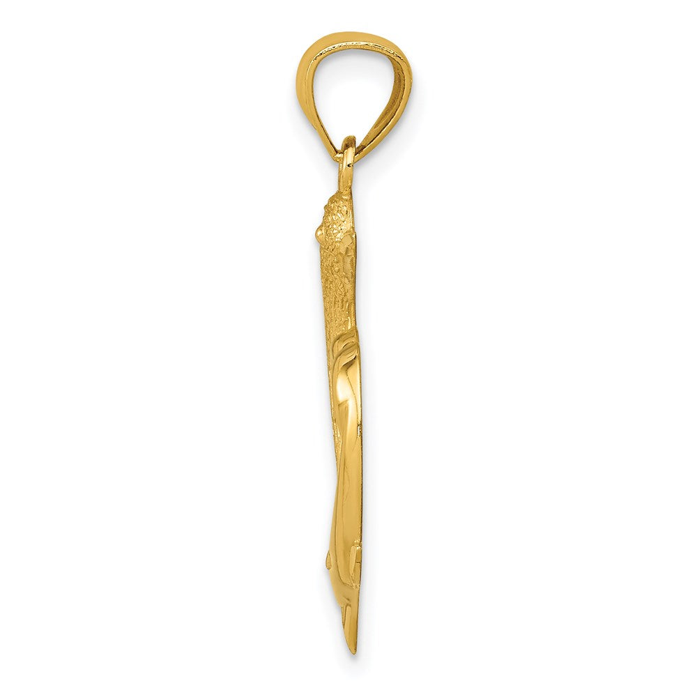 Alternate view of the 14k Yellow Gold Textured & Polished Dolphins & Heart Pendant, 14x25mm by The Black Bow Jewelry Co.