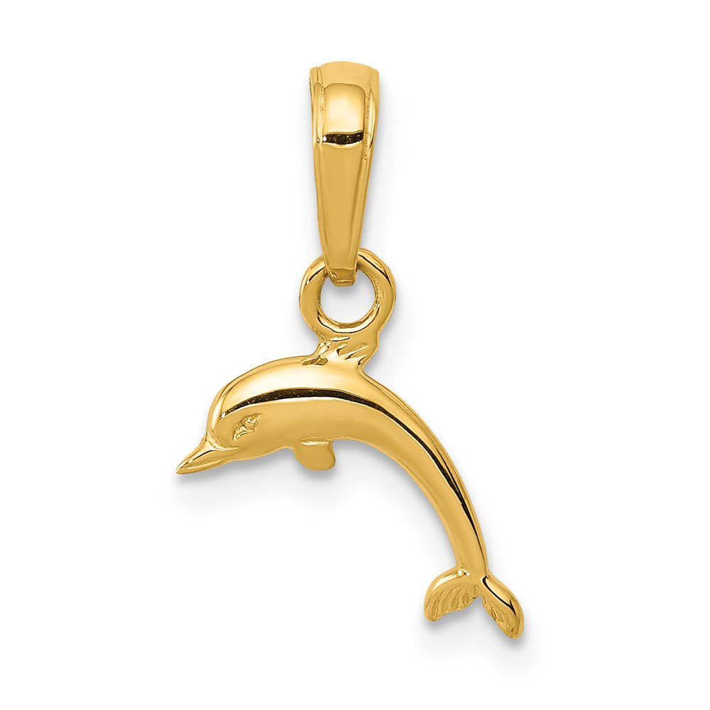 Kids 14k Yellow Gold Polished Mini Dolphin Pendant, 10 x 16mm (3/8 In), Item P26870 by The Black Bow Jewelry Co.