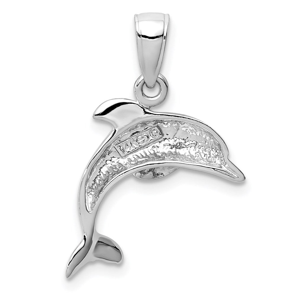 Alternate view of the 14k White Gold Jumping Dolphin Pendant, 16mm (5/8 Inch) by The Black Bow Jewelry Co.