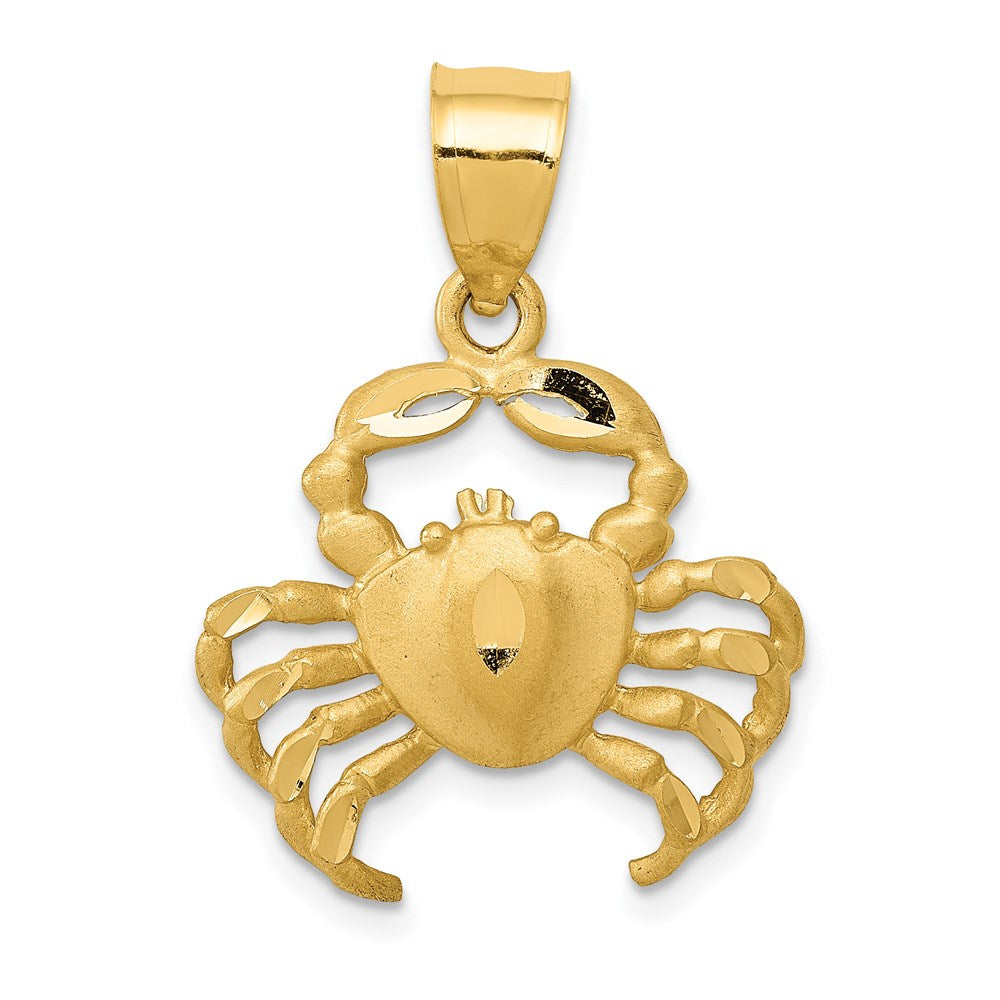 14k Yellow Gold Satin & Diamond-Cut Crab Pendant, 19mm (3/4 Inch), Item P26880 by The Black Bow Jewelry Co.