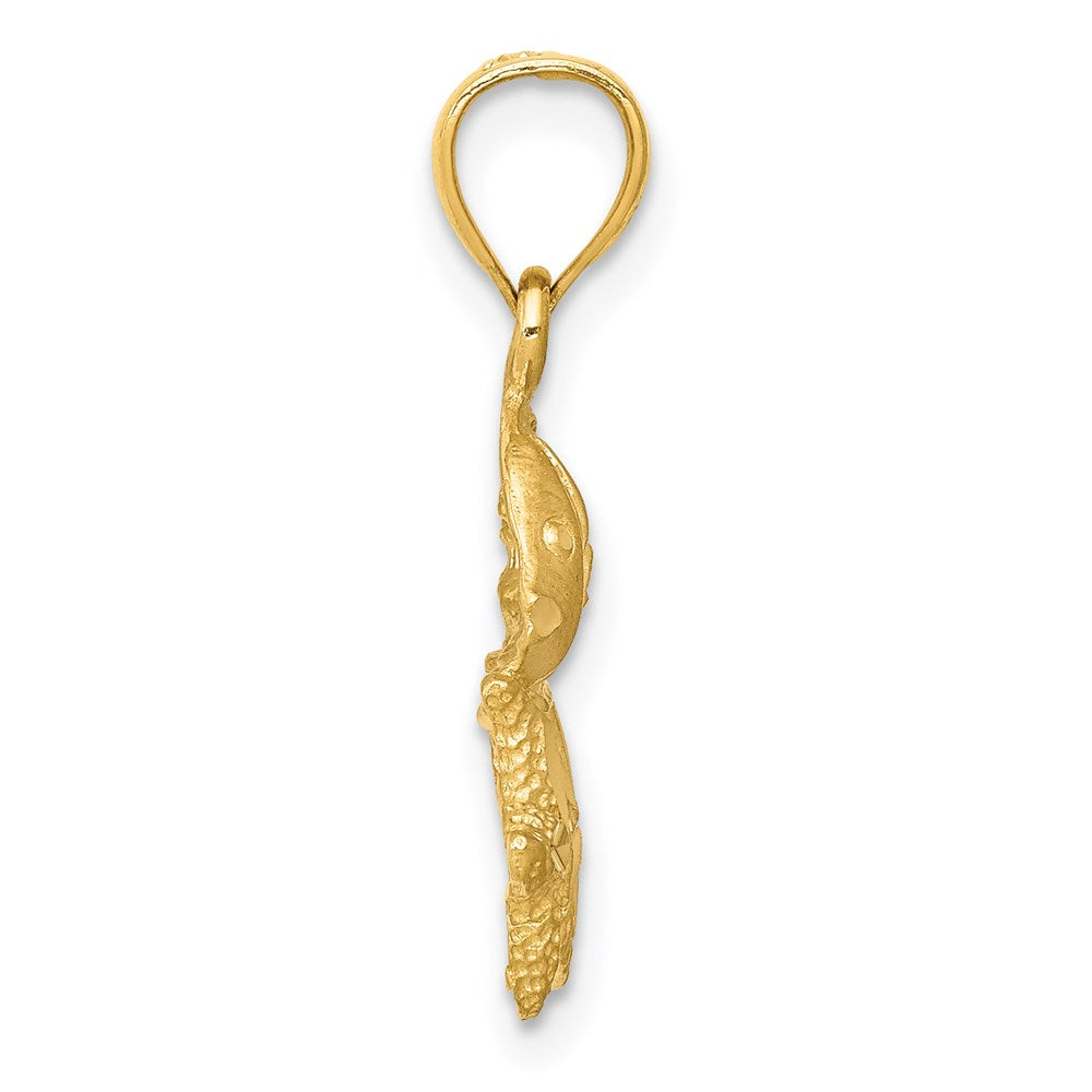 Alternate view of the 14k Yellow Gold Small Satin & Diamond-Cut Sea Life Pendant, 16 x 23mm by The Black Bow Jewelry Co.