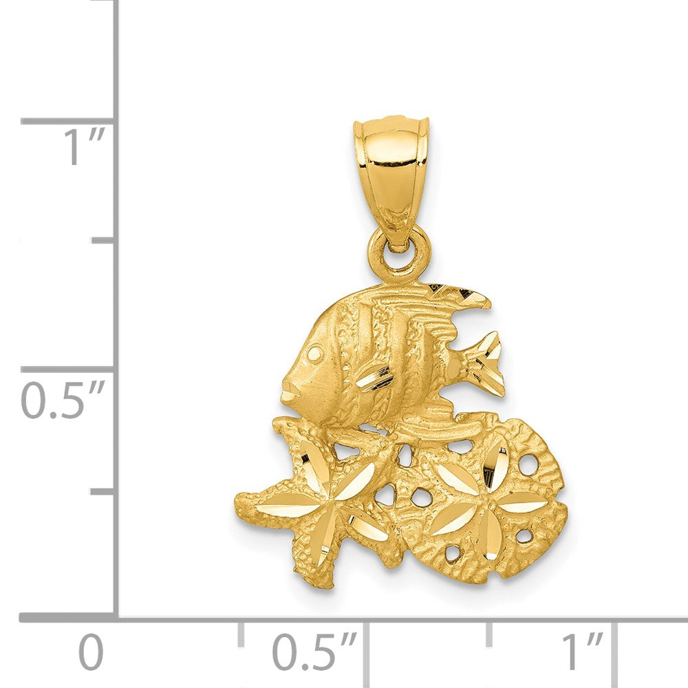 Alternate view of the 14k Yellow Gold Small Satin & Diamond-Cut Sea Life Pendant, 16 x 23mm by The Black Bow Jewelry Co.