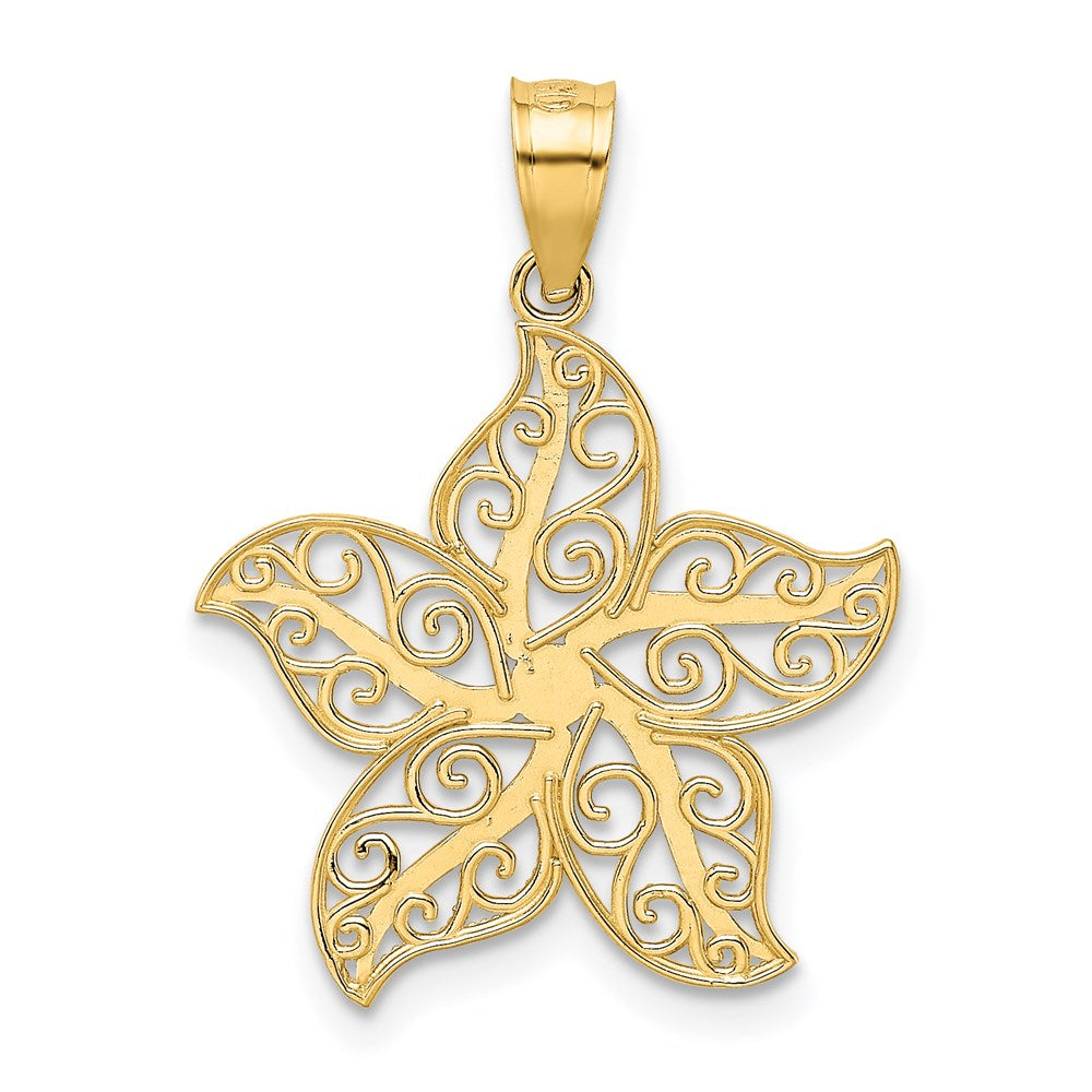 Alternate view of the 14k Yellow Gold Flat Filigree Starfish Pendant, 19mm (3/4 Inch) by The Black Bow Jewelry Co.