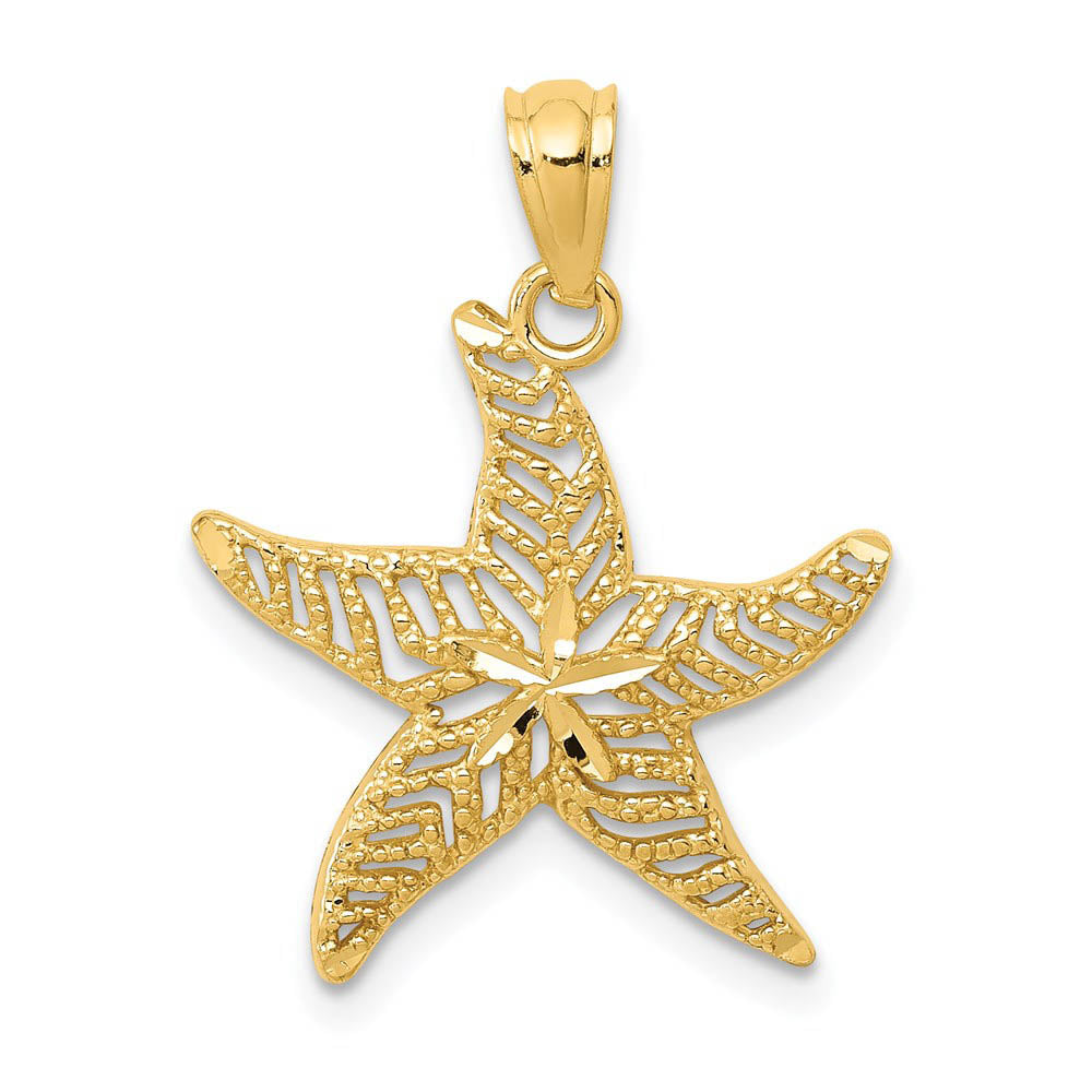14k Yellow Gold Diamond-Cut & Filigree Starfish Pendant, 17mm (5/8 In), Item P26902 by The Black Bow Jewelry Co.
