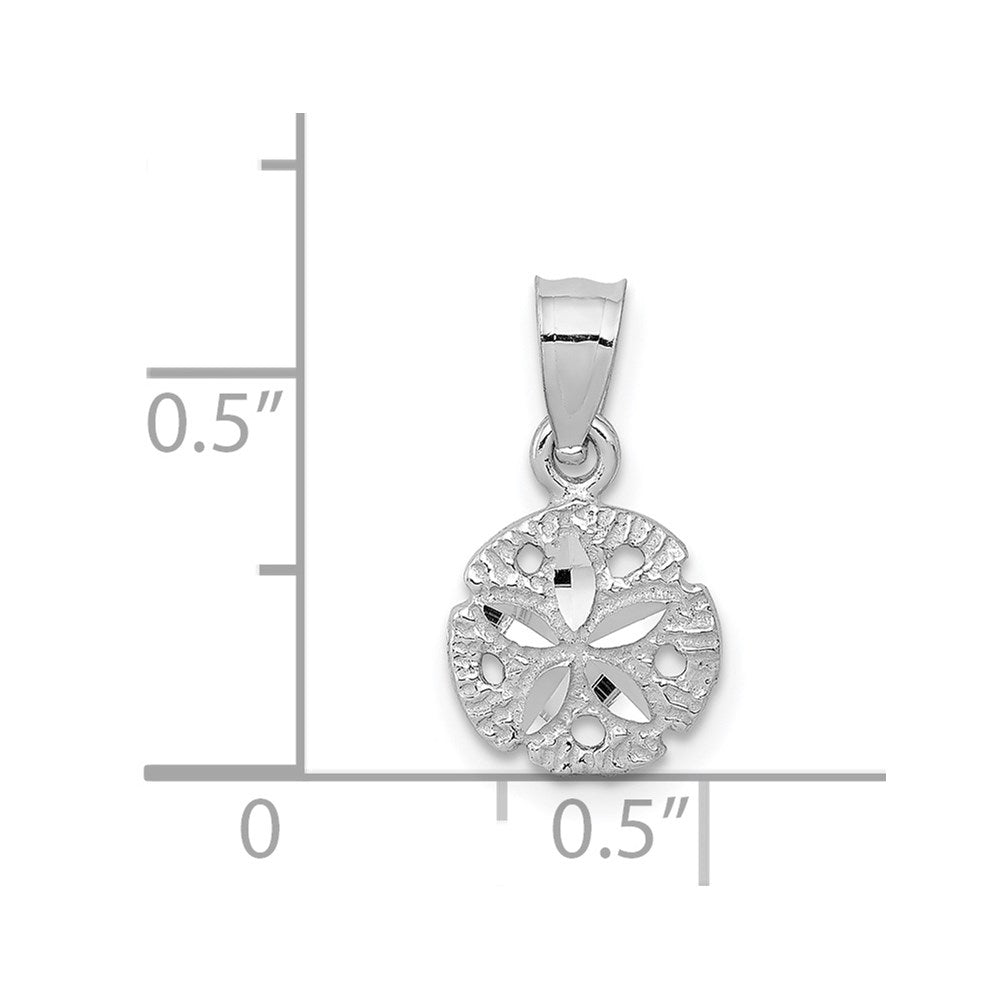 Alternate view of the 14k White Gold Small Diamond Cut Sand Dollar Pendant, 8mm (5/16 Inch) by The Black Bow Jewelry Co.