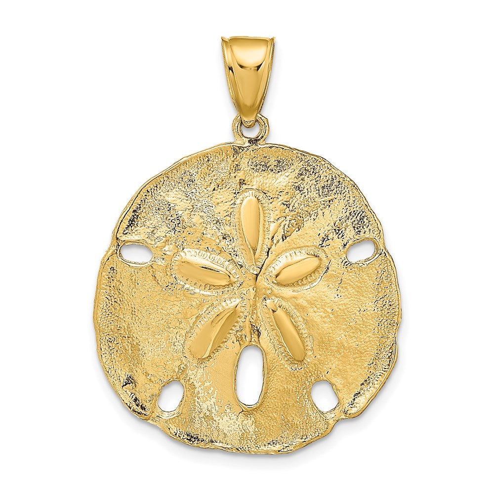 14k Yellow Gold Large Polished Sand Dollar Pendant, 29mm (1 1/8 Inch), Item P26909 by The Black Bow Jewelry Co.