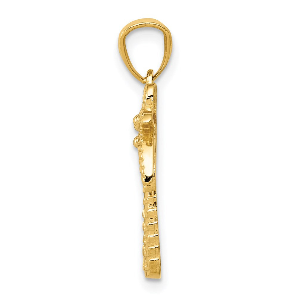 Alternate view of the 14k Yellow Gold Polished Textured Palm Tree Pendant, 11 x 23mm by The Black Bow Jewelry Co.