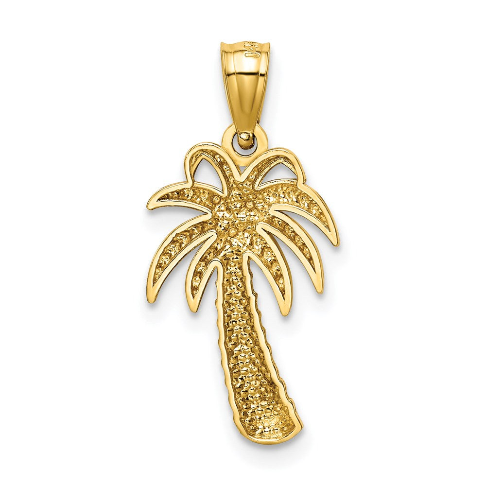 Alternate view of the 14k Yellow Gold Polished Textured Palm Tree Pendant, 11 x 23mm by The Black Bow Jewelry Co.