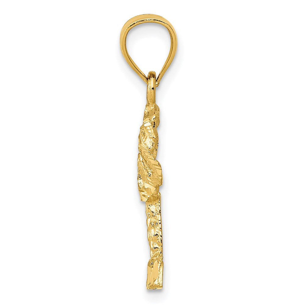 Alternate view of the 14k Yellow Gold Small Diamond-Cut Palm Tree Pendant, 10 x 25mm by The Black Bow Jewelry Co.
