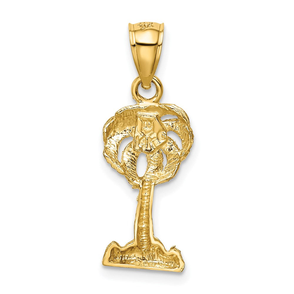 Alternate view of the 14k Yellow Gold Small Diamond-Cut Palm Tree Pendant, 10 x 25mm by The Black Bow Jewelry Co.