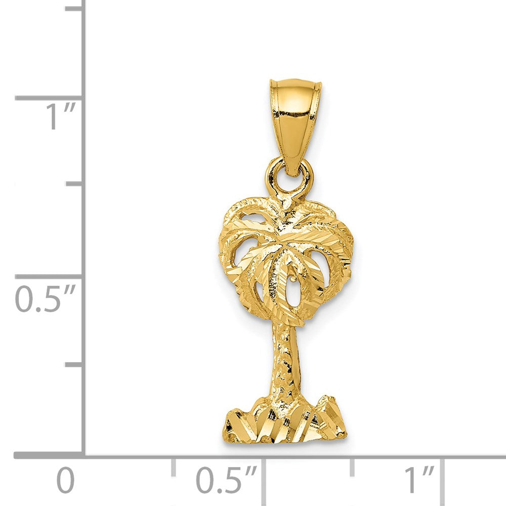 Alternate view of the 14k Yellow Gold Small Diamond-Cut Palm Tree Pendant, 10 x 25mm by The Black Bow Jewelry Co.