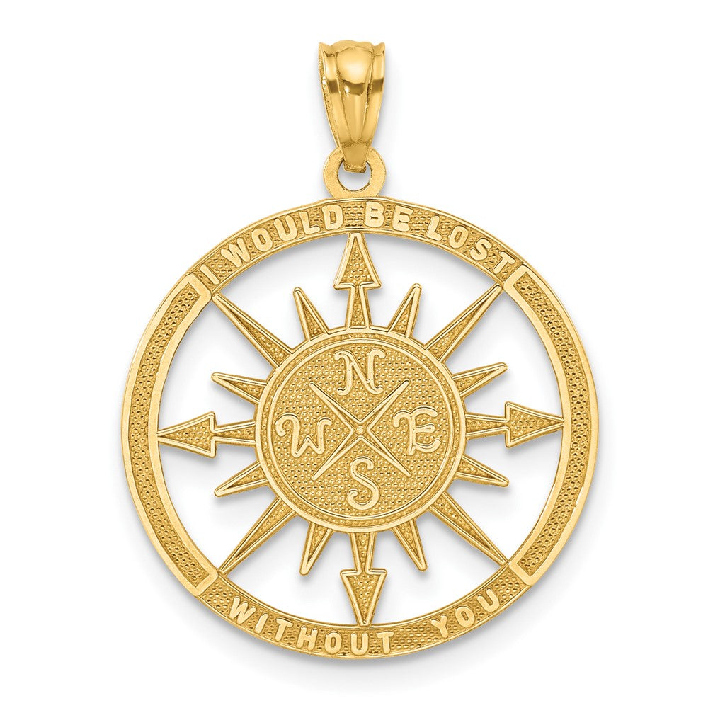 14k Yellow Gold Lost Without You Compass Pendant, 21mm (13/16 Inch), Item P26926 by The Black Bow Jewelry Co.